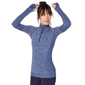 Lululemon Swiftly Wool 1/2 Zip Pullover Blue Sz 10